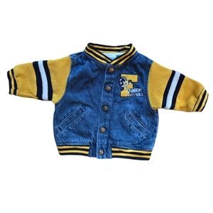 Vintage Y2K 2000s Junior Football yellow and blue denim varsity letter jacket